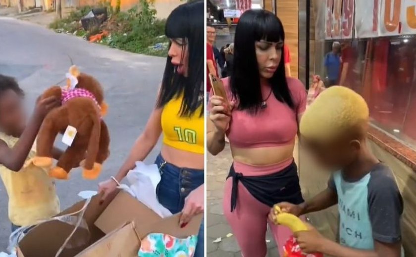 Influencers entregam banana e macaco de pelúcia a crianças negras