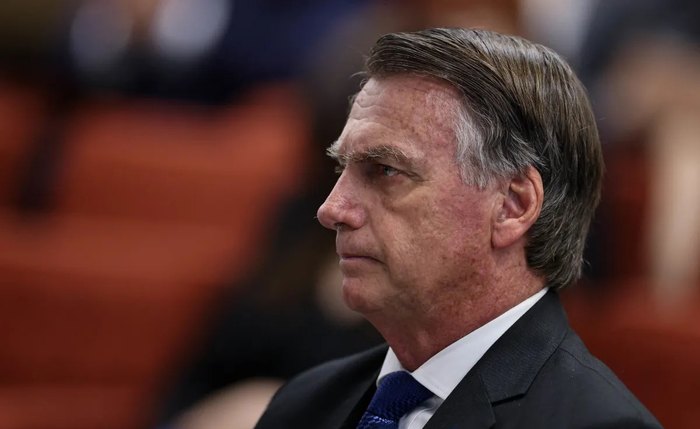 O ex-presidente Jair Bolsonaro durante o interrogatório da ação sobre o plano de golpe de Estado, no STF