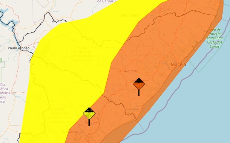 Inmet alerta para dois acumulados de chuva em todo o Estado até quarta-feira