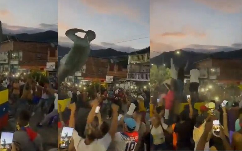 Manifestantes derrubam ao menos cinco estátuas de Chávez durante protestos contra reeleição de Maduro na Venezuela; veja vídeos
