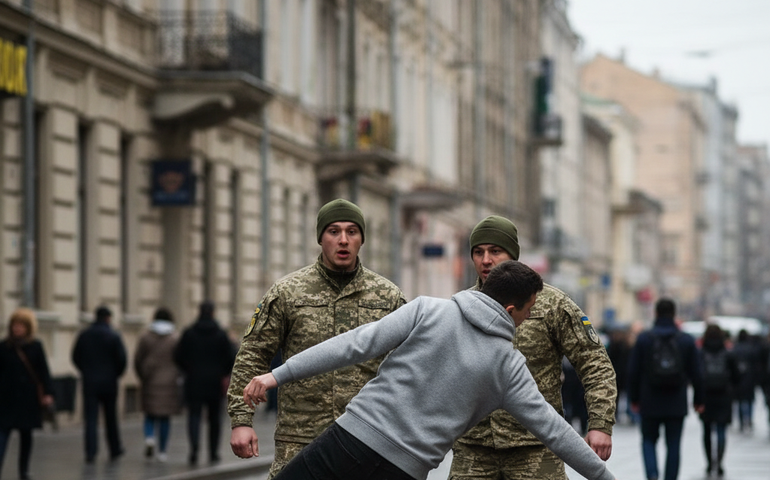 Ucraniano faz pirueta para escapar de sequestro por recrutador militar