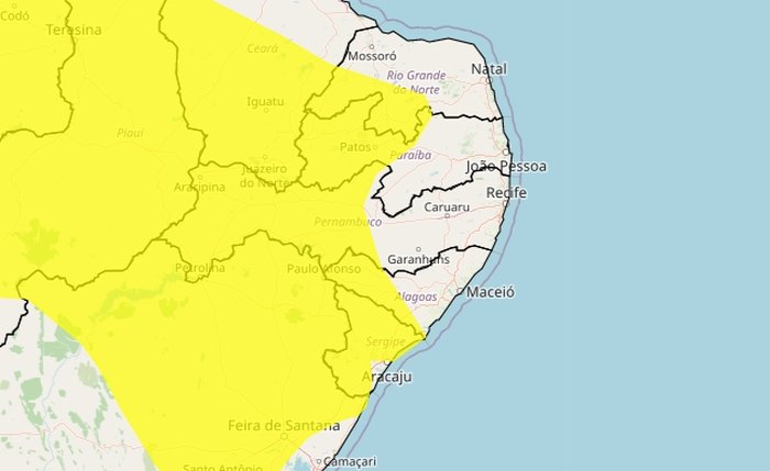 Mapa divulgado pelo Inmet Mapa divulgado pelo Inmet