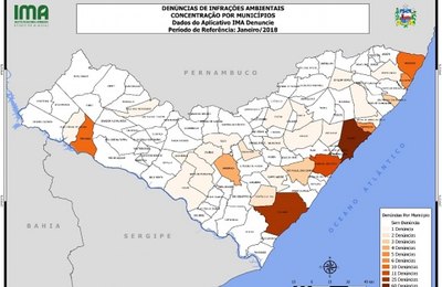 Mapa mostra número mensal de denúncias de crimes ambientais por município