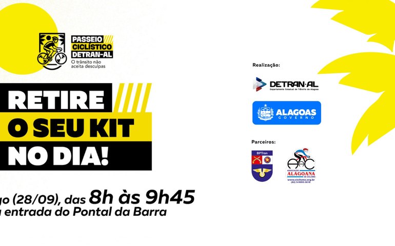 Entrega de kits do 1º Passeio Ciclístico Detran-AL acontecerá na concentração do evento