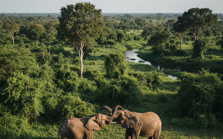 Drone registra interação rara entre elefantes no Congo-Kinshasa
