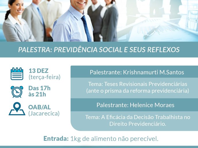OAB/AL promove na próxima terça-feira, 13, palestra sobre Previdência Social