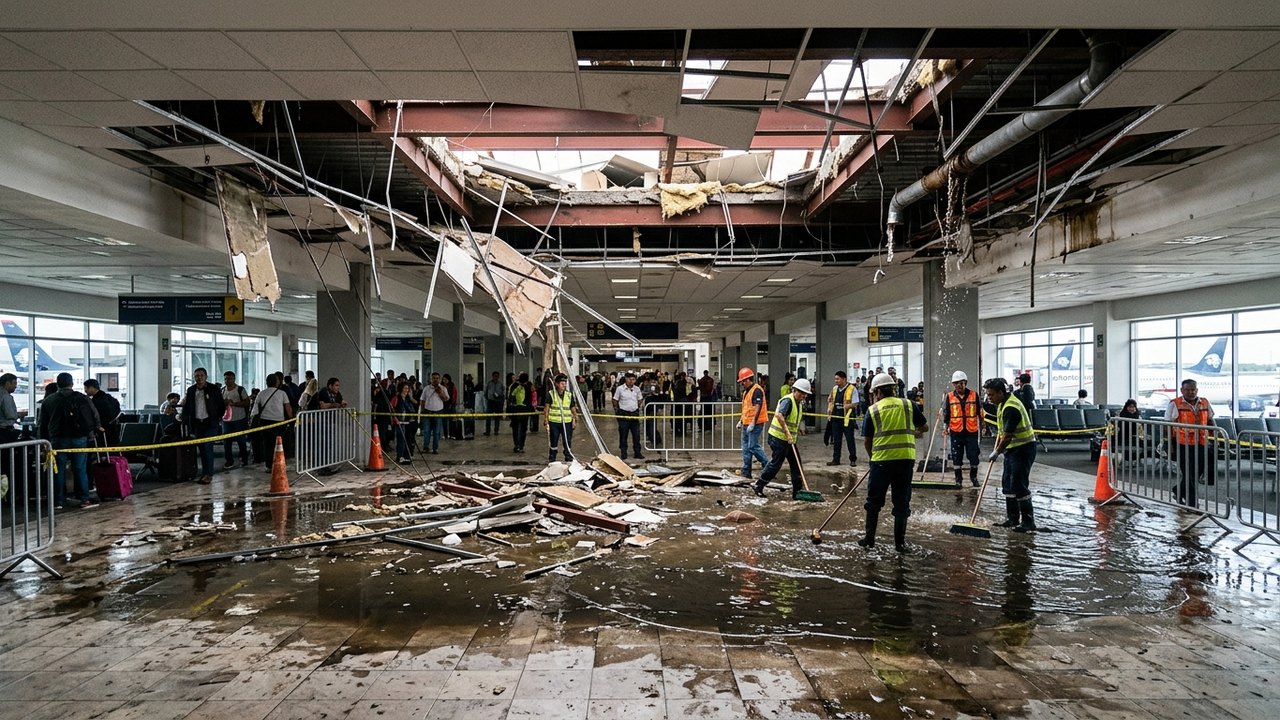 Aeroporto na Cidade do México sofre vazamento de esgoto e desabamento de teto às vésperas da Copa do Mundo