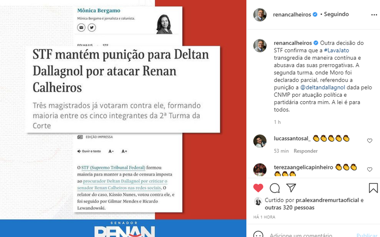 Renan diz que ‘lei é para todos’ sobre decisão da 2ª turma do STF de manter punição a Dallagnol