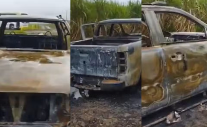 Caminhonete foi destruída pelas chamas em canavial de Marechal Deodoro Caminhonete foi destruída pelas chamas em canavial de Marechal Deodoro