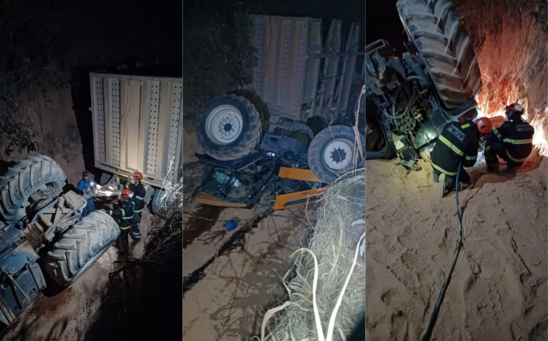 Corpo de Bombeiros atua em capotamento de trator que deixou um morto em Rio Largo