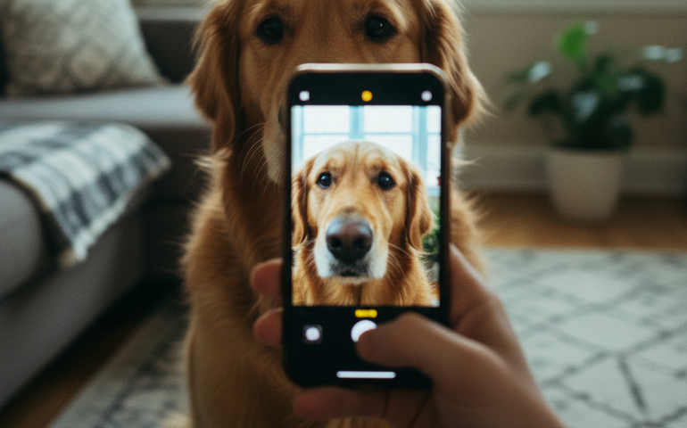 Cachorro se surpreende ao ver seu reflexo em celular durante gravação