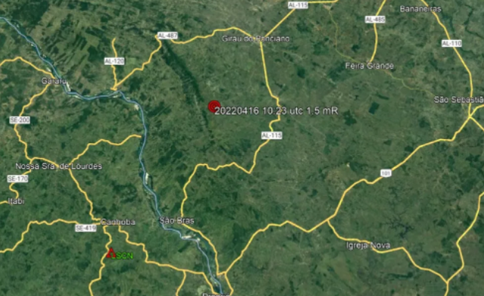 Região onde foi registrado tremor de terra em Sergipe