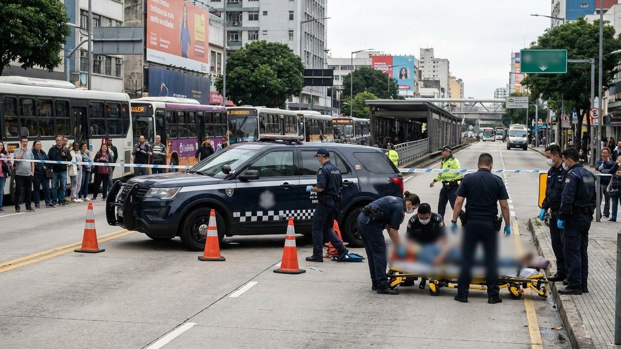 Mulher é atropelada por viatura da Polícia Civil na calha do BRT