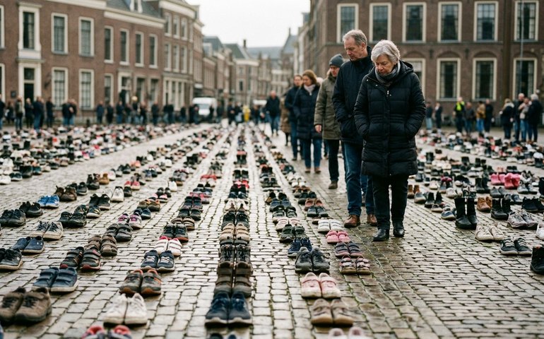 Sapatos pelos ausentes: Países Baixos homenageiam crianças mortas em Gaza