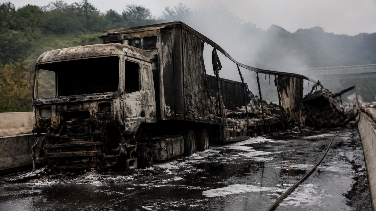 Acidente entre carretas provoca incêndio e interdita Rodoanel em SP