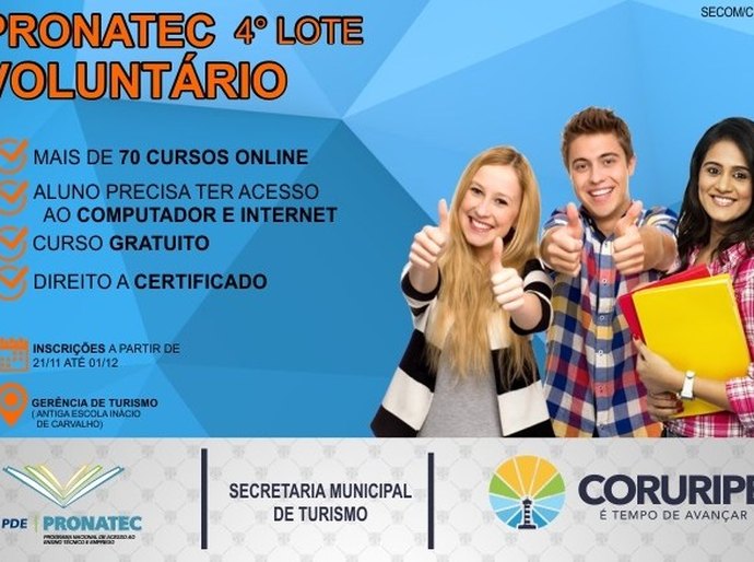 Coruripe: Gerência de Turismo abre inscrições para cursos do Pronatec Ead