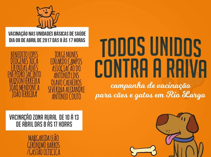 Rio Largo promove vacinação de cães e gatos em unidades básicas de saúde