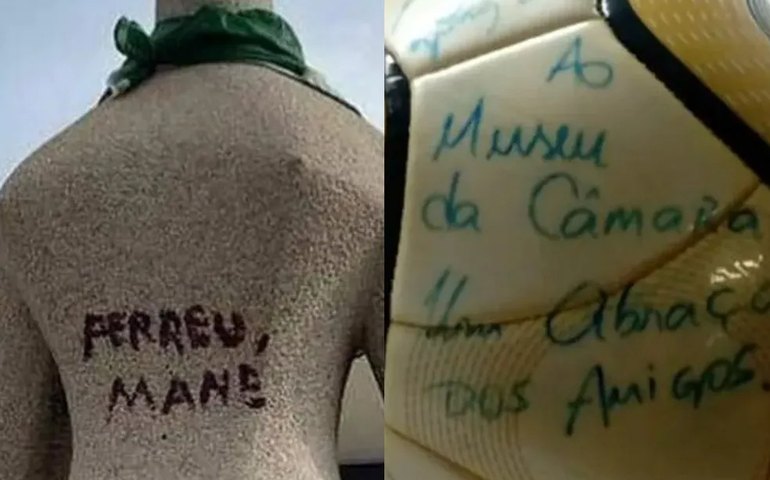PF prende mulher suspeita de pichar estátua da Justiça e homem que furtou bola assinada por Neymar