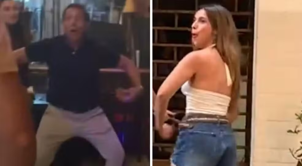 Pai e filha argentinos reproduzindo gestos racistas