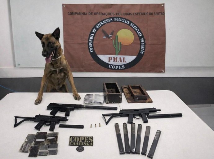 Polícia Militar apreende metralhadoras e drogas em ônibus interestadual