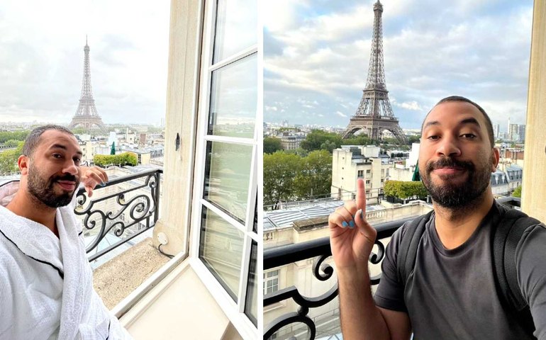 Gil do Vigor mostra hotel 5 estrelas em frente à Torre Eiffel, em Paris