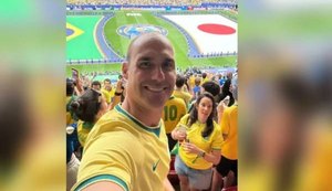 Eduardo Bolsonaro assistiu a partida entre Brasil e Japão em Houston, nos Estados Unidos / Foto: Reprodução/Metrópoles