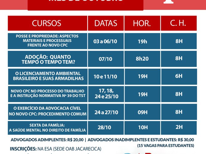 ESA/AL divulga lista de novos cursos telepresenciais para o mês de outubro