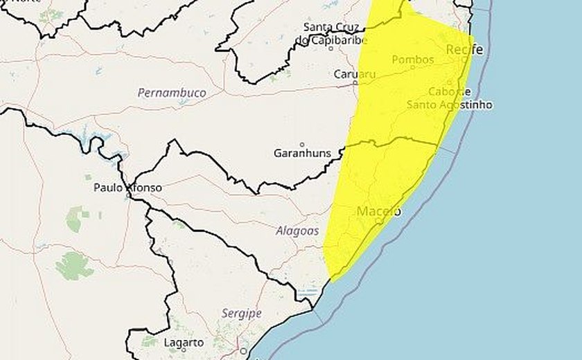 Alerta de chuvas é emitido para 43 cidades de Alagoas