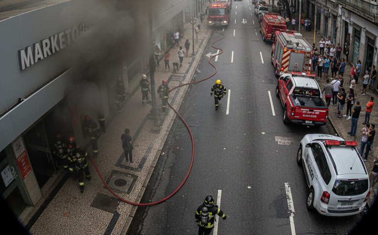 Incêndio atinge cozinha de mercado no Largo do Machado e mobiliza bombeiros