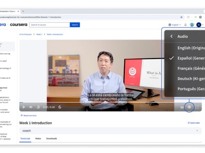 Coursera lança cursos dublados com IA em Espanhol, Francês, Português Brasileiro e Alemão