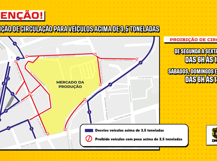 DMTT reordena circulação veículos pesados no entorno do Mercado da Produção