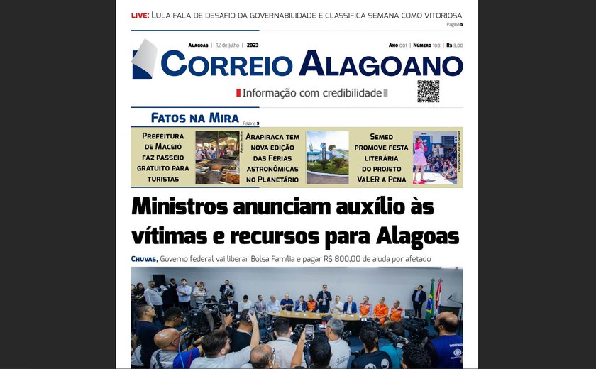 Ministros anunciam auxílio às vítimas e recursos para Alagoas