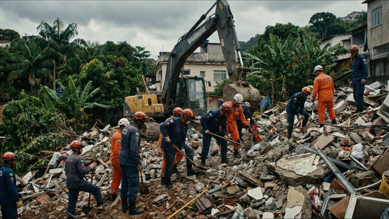 Bombeiros buscam duas crianças que podem estar sob escombros na Ilha do Governador