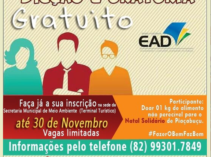 Abertas inscrições para curso de Dicção e Oratória em Piaçabuçu