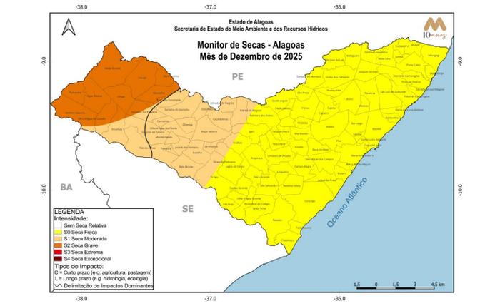 Situação da seca em Alagoas em dezembro de 2025