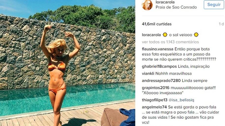 Carolina Dieckmann posa de biquíni e magreza impressiona fãs