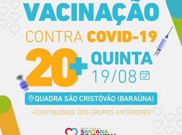 Santana do Ipanema anuncia vacinação para pessoas de 20 aos, a partir desta quinta (19)