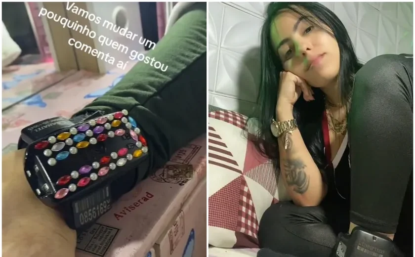 Mulher e viraliza no TikTok após enfeitar tornozeleira eletrônica com pérolas e cristais; vídeo