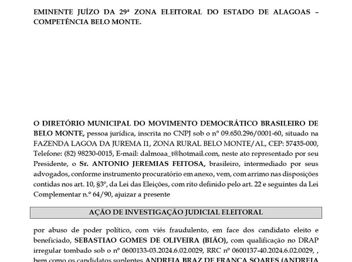 Fraude à cota de gênero: partido Republicanos de Belo Monte é denunciado na Justiça Eleitoral