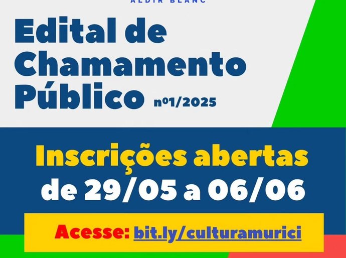 Abertas as inscrições para o edital de chamamento público da Política Nacional Aldir Blanc em Murici