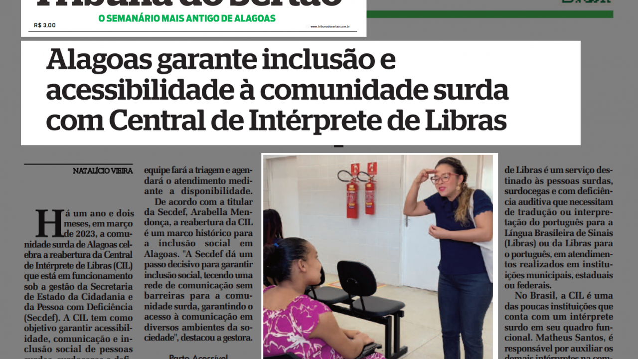  Acessibilidade e inclusão da comunidade surda  é destaque em matéria da Tribuna do Sertão 