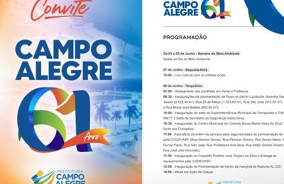 Programação oficial das comemorações de 61 Anos de Emancipação Política de Campo Alegre