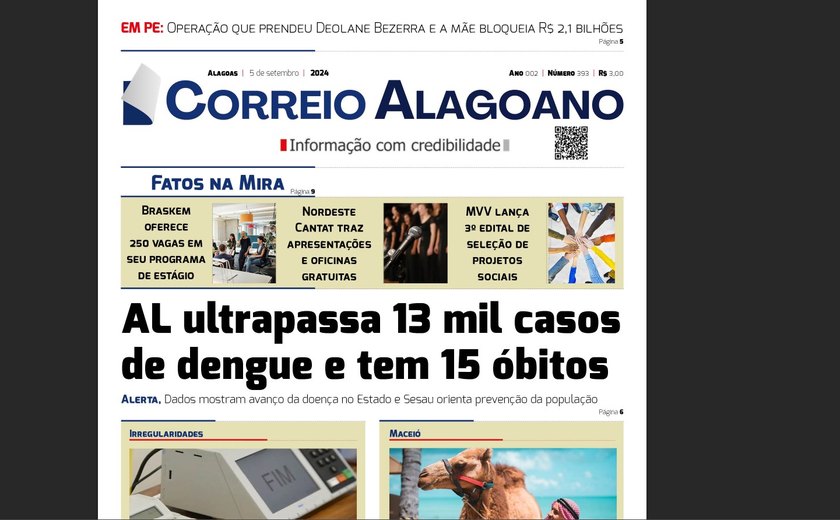 Alagoas ultrapassa 13 mil casos de dengue e tem 15 óbitos