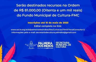 Abertas as inscrições para edital de premiação a microprojetos culturais em Palmeira dos Índios