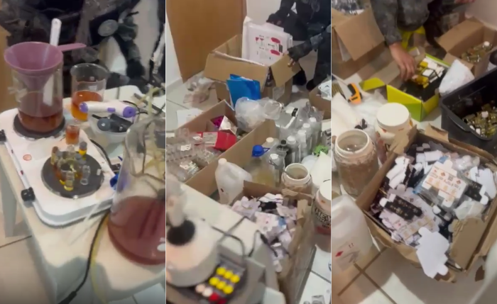 No imóvel, segundo a corporação, eram produzidas versões falsificadas de Mounjaro e anabolizantes