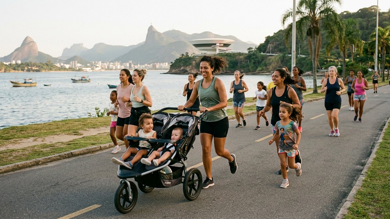 Coletivo de corrida de Niterói incentiva mães a correrem com os filhos e recebe integrantes da Baixada Fluminense
