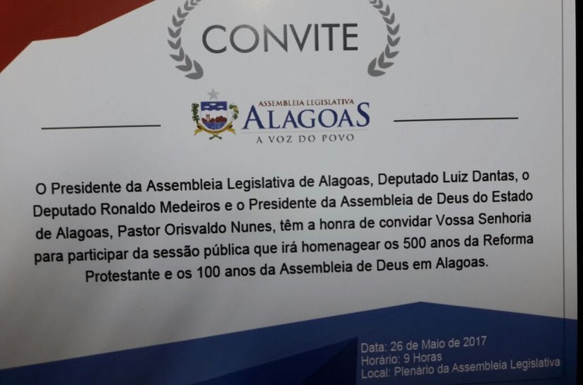 Sessão na ALE homenageia os 500 anos da Reforma Protestante e os 100 anos da Assembleia de Deus em Alagoas