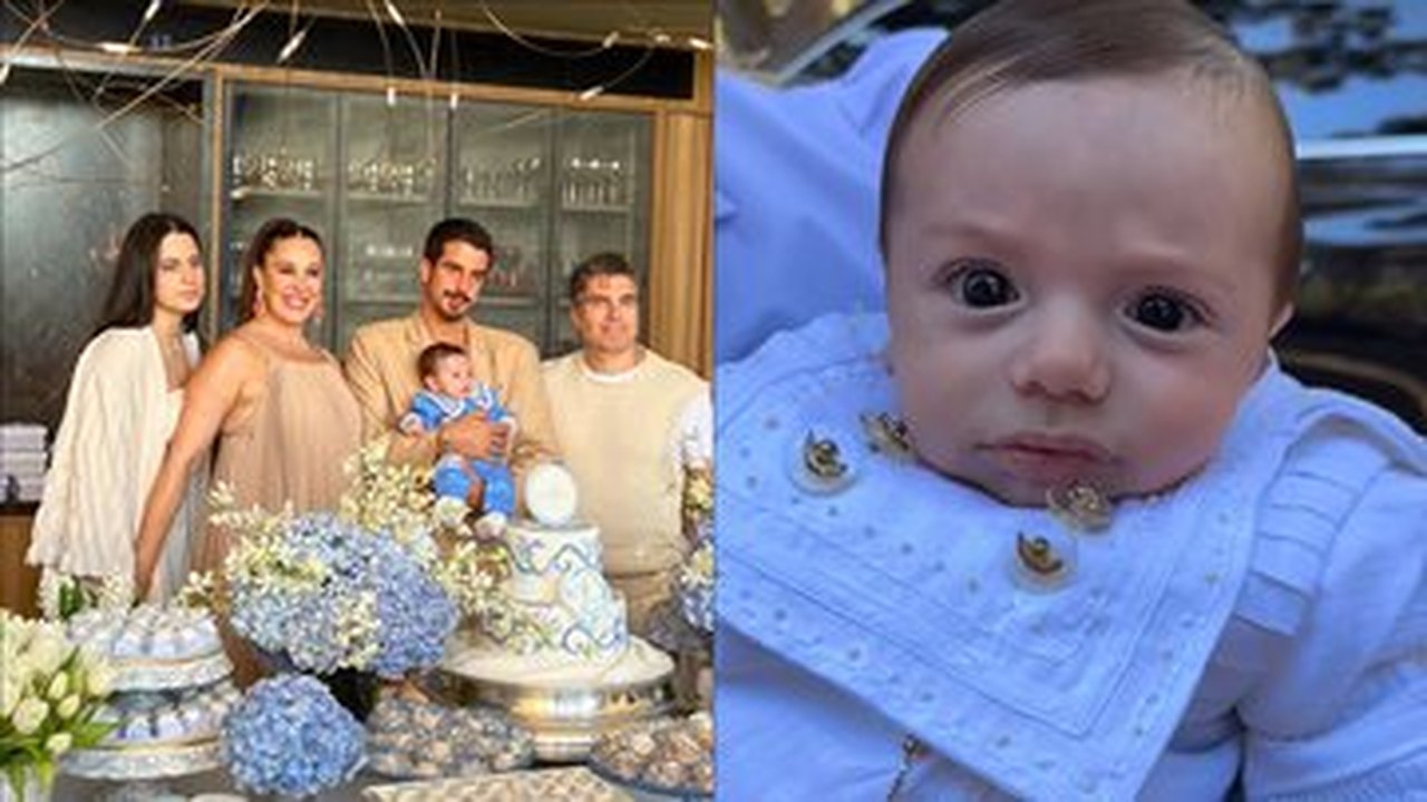 Claudia Raia batiza o filho Luca, que tem os irmãos Sophia e Enzo como padrinhos