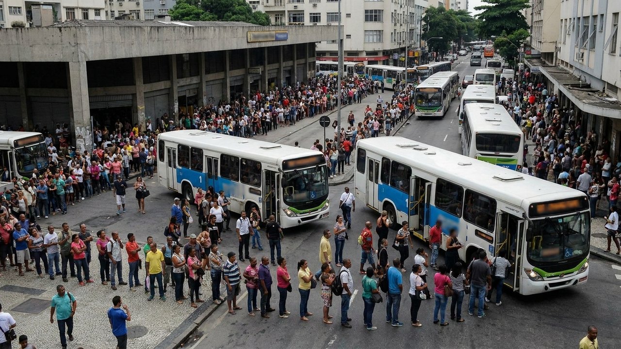 Greve de ônibus lota coletivos no Rio e passageiros enfrentam longas filas