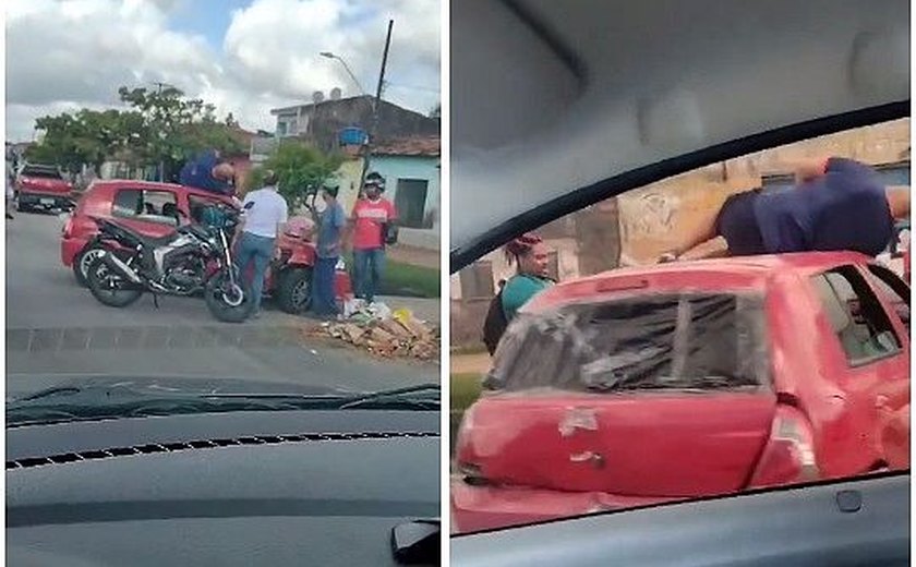 Homem atropelado na Cambona aguarda socorro em cima do carro que o acertou